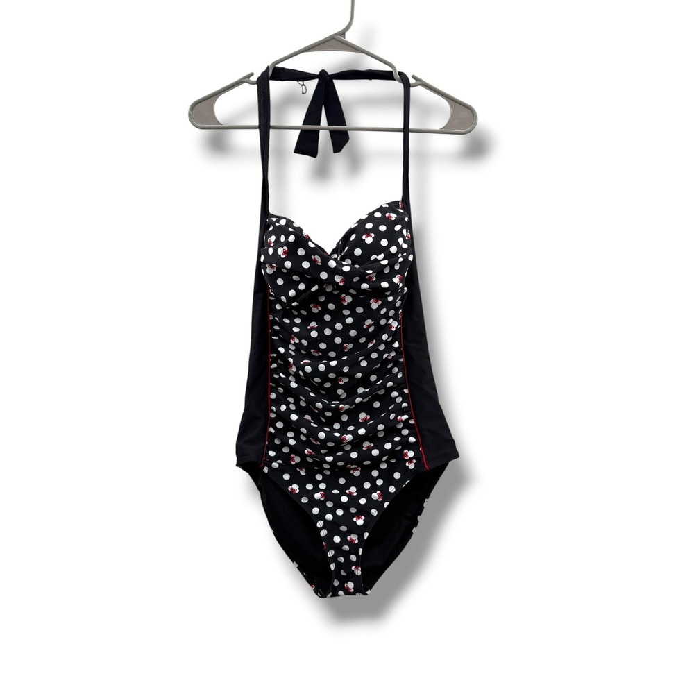Disney Parks Minnie Mouse Halter‎ One Piece Swimsuit Womens S Black Polka Dot